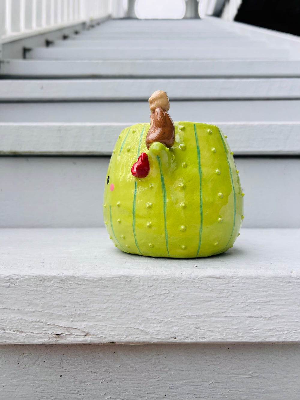 Flowery cactus pot with sloth friends, photo 4 of 7
