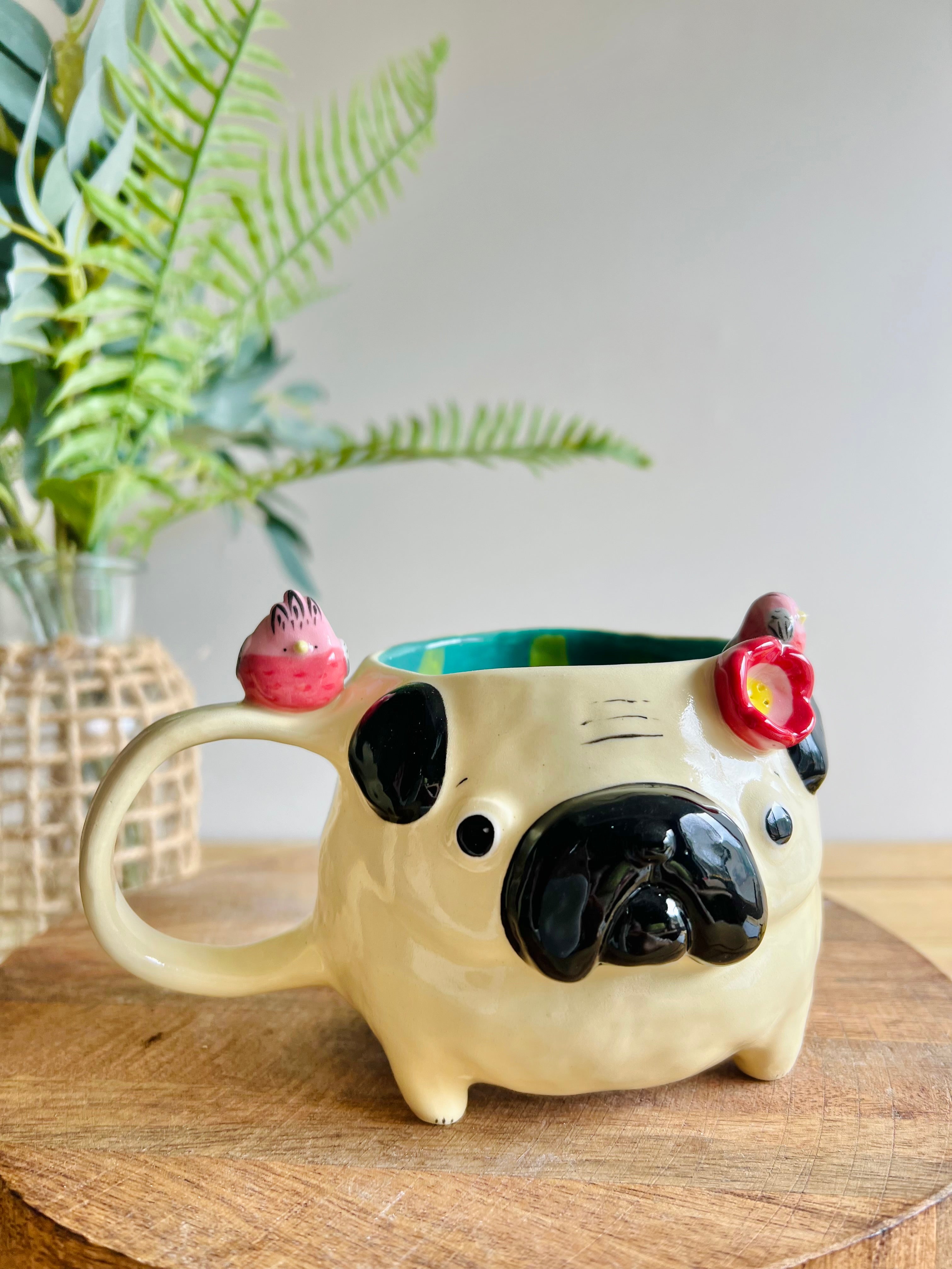 ‘Pugs and kisses’ Puggo muggo with pink galah friends #3