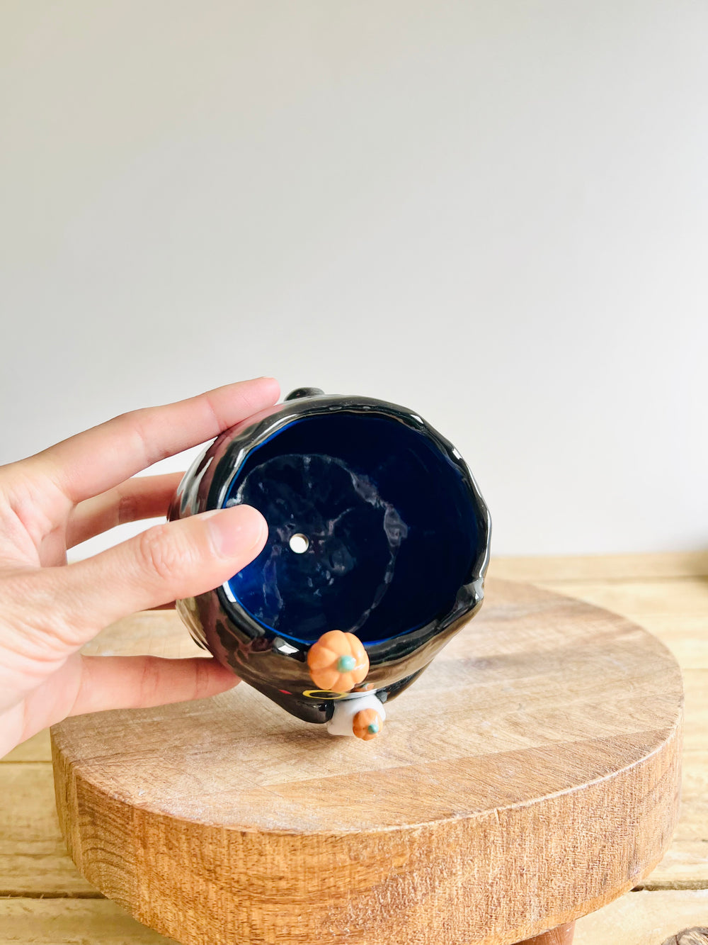 Black cat pot with ghost and pumpkin friends, photo 6 of 7