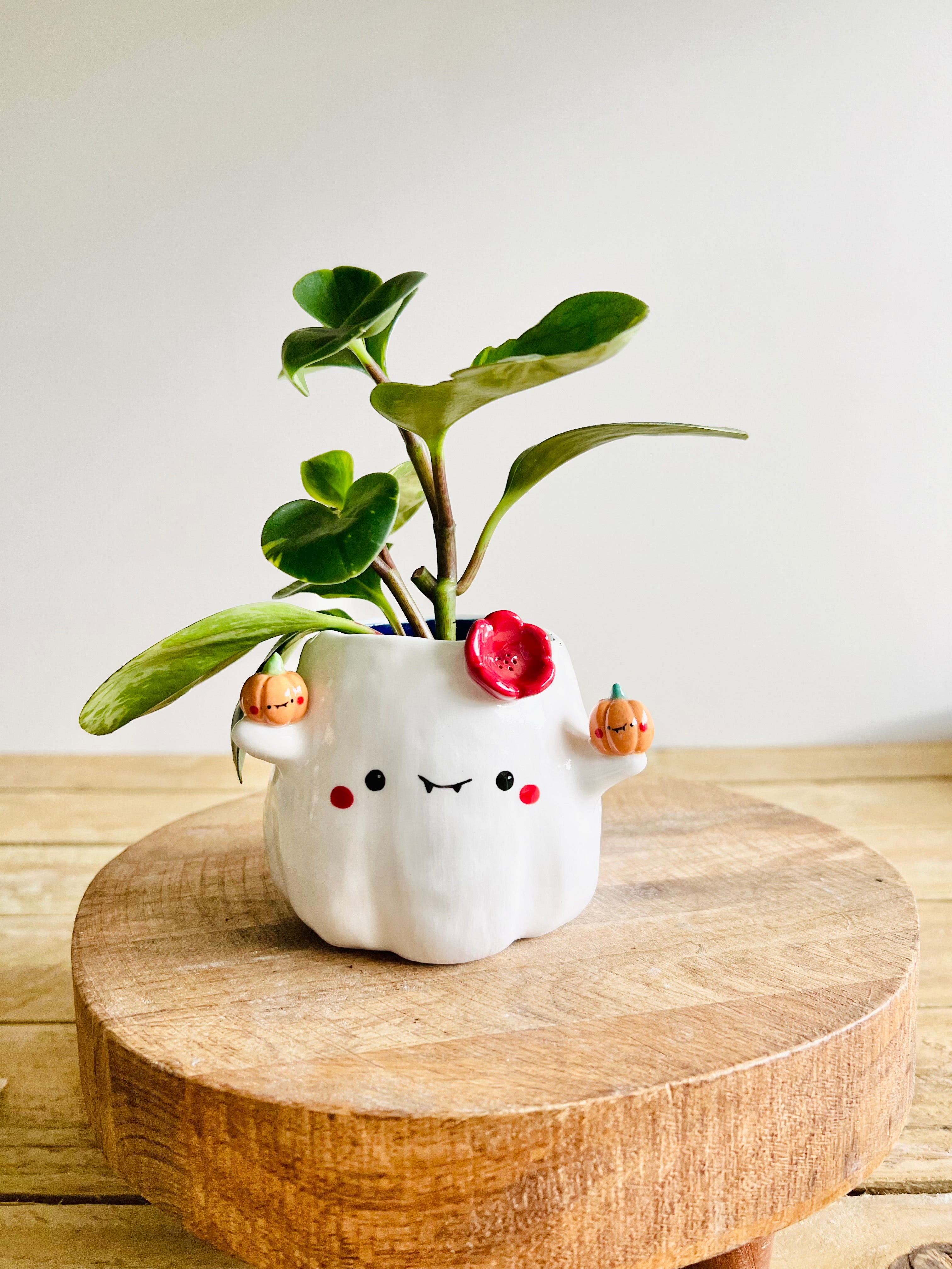 Ghost pot with pumpkin friends