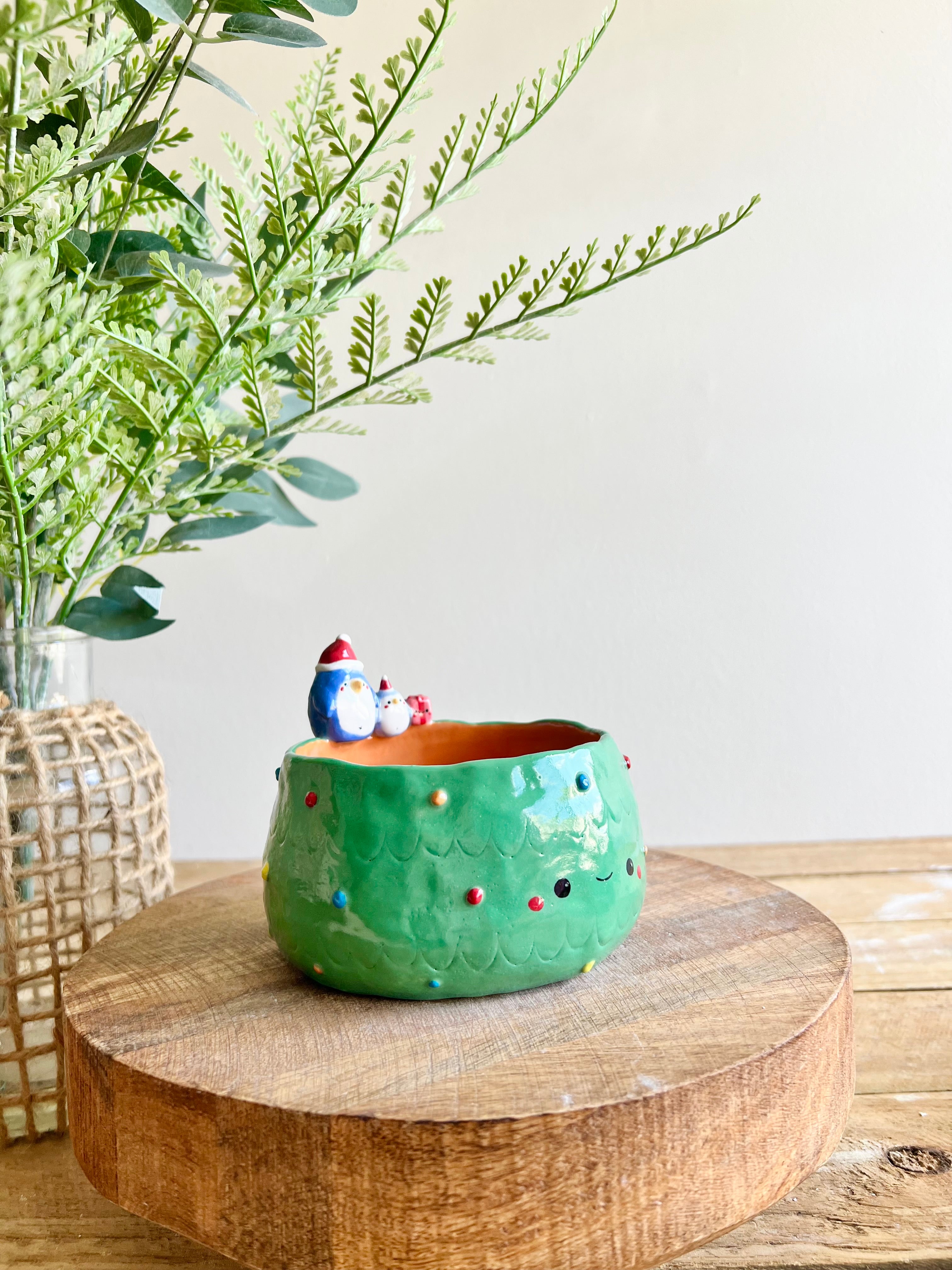 Christmas tree bowl with penguin friends