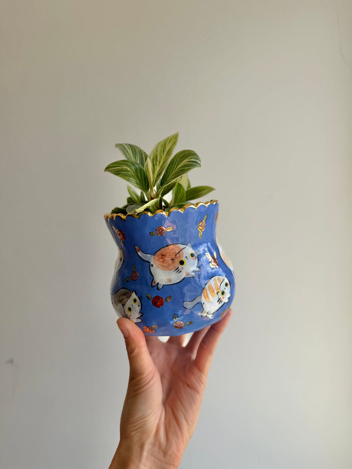 Blue Chubby Cat Parade Planter — image 1