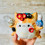 GINGER CAT POT with Totoro friends