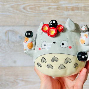 TOTORO POT with cat and soot sprite friends