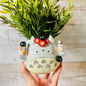 TOTORO POT with cat and soot sprite friends