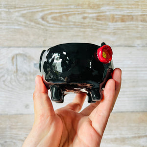 Leggy flowery BLACK CAT BOWL with baby cats