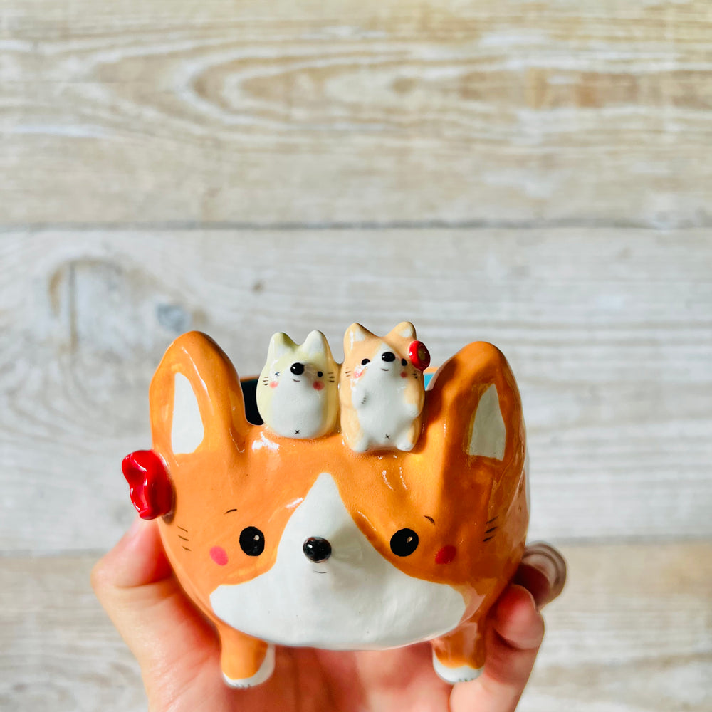 Leggy Flowery CORGI BOWL with Corgi babies, photo 7 of 9