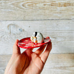 RED Flowery Totoro and No face with cat friends trinket dish