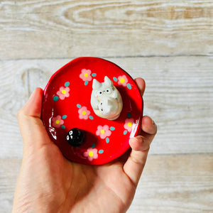 Red flowery Totoro trinket dish