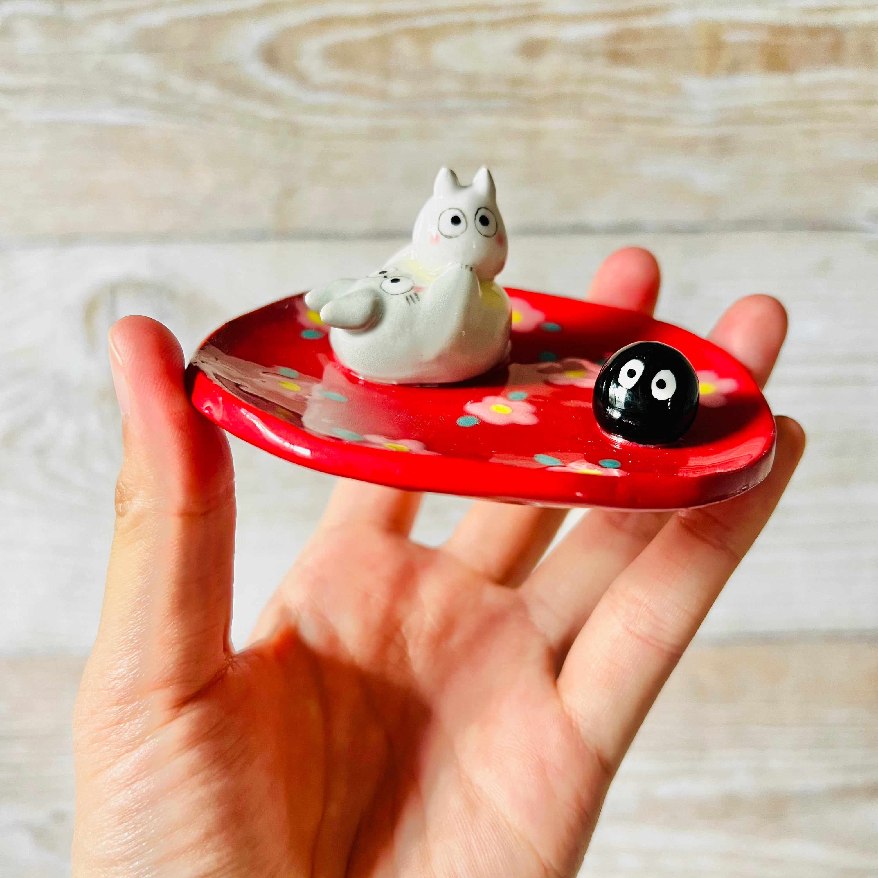 Red flowery Totoro trinket dish