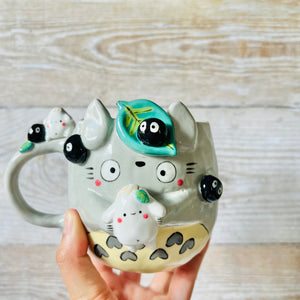 TOTORO MUG with dumpling and soot sprite friends