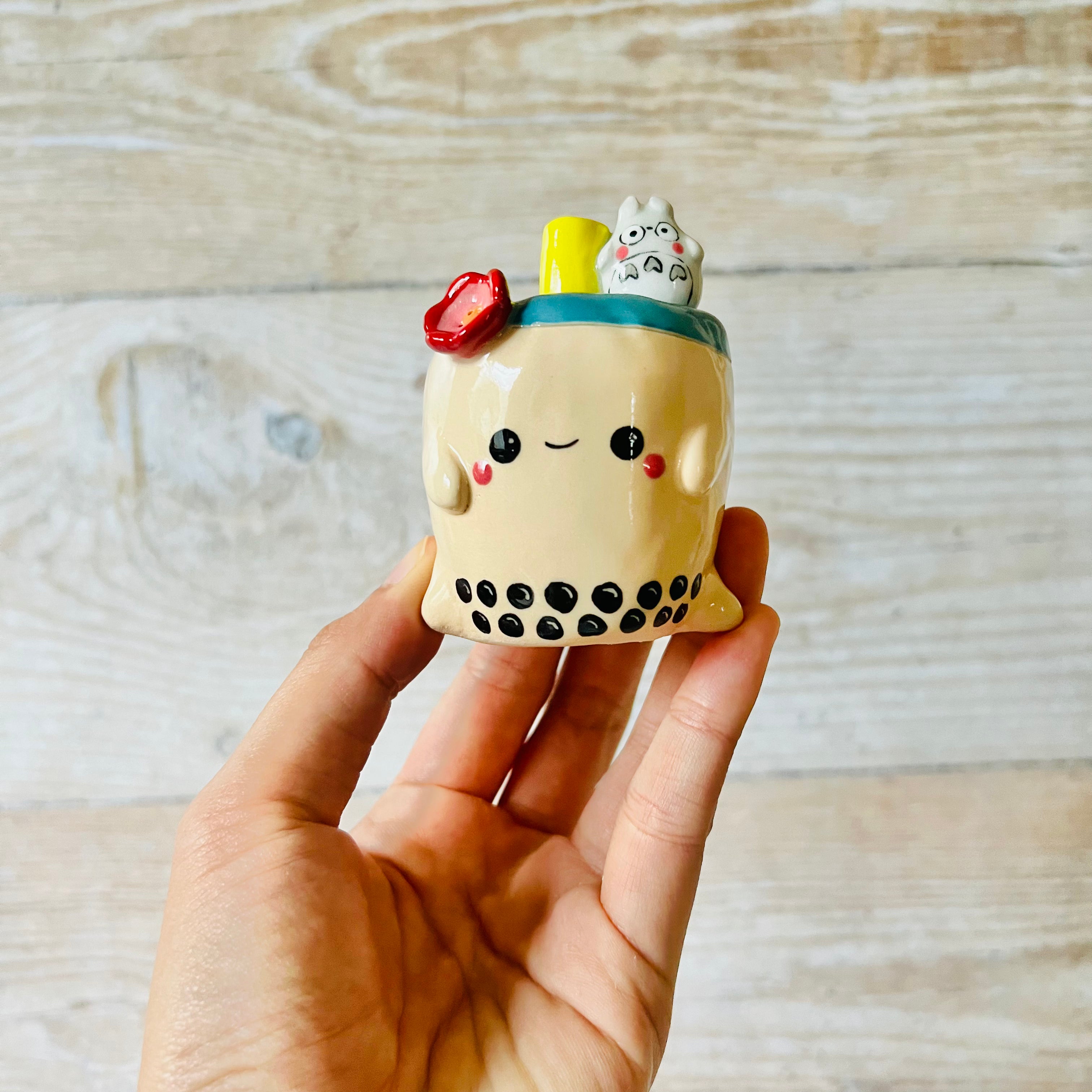 Bubble Tea Ring Holder/ornament with Totoro friend