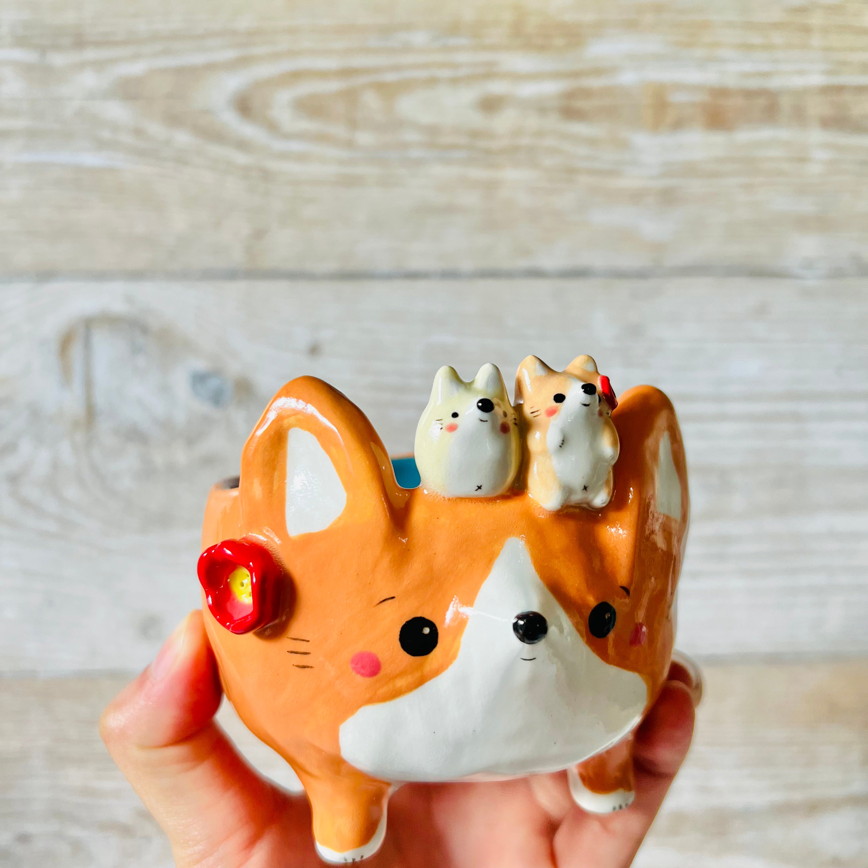 Leggy Flowery CORGI BOWL with Corgi babies