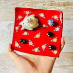 Red Flowery square sleepy Totoro trinket dish