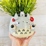 Totoro pot with Cat and soot sprite friends