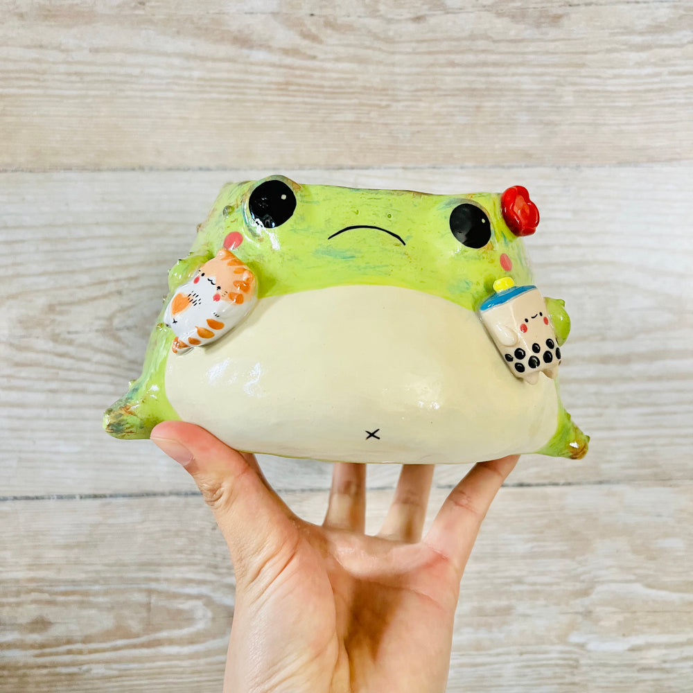 Grumpy Frog pot with cat and BBT friend, photo 1 of 9