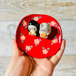 RED Flowery Totoro and No face with cat friends trinket dish