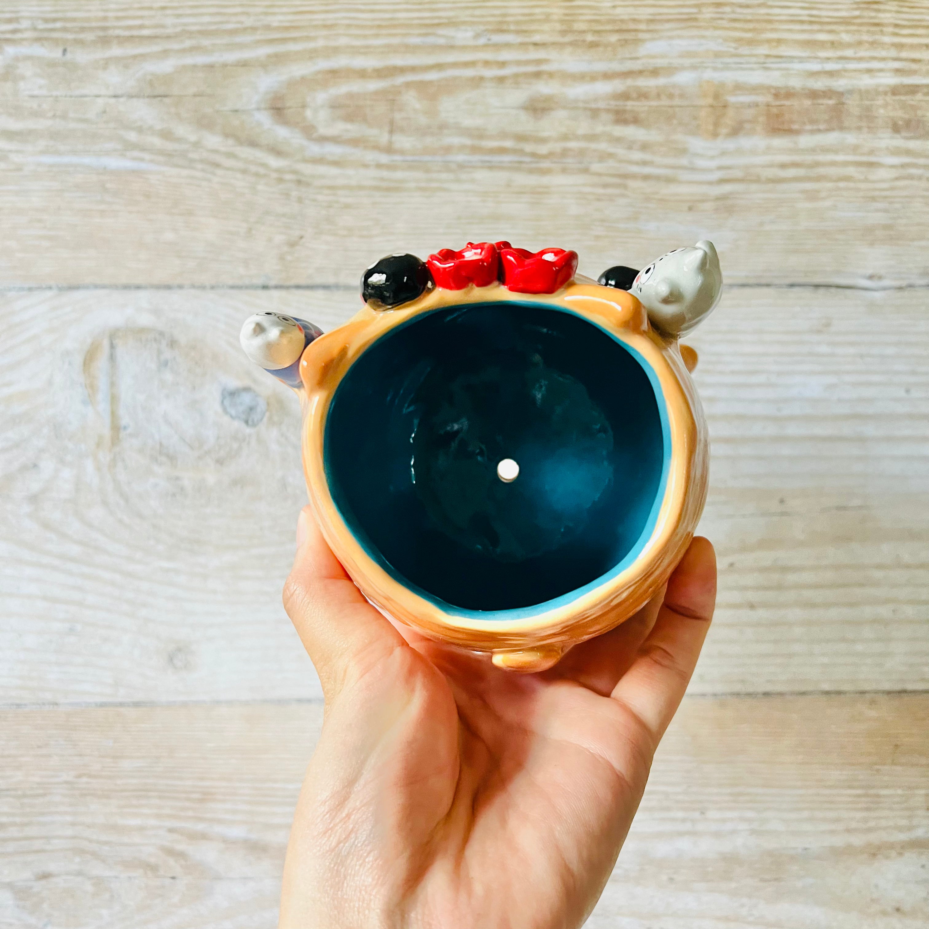 GINGER CAT POT with Totoro friends