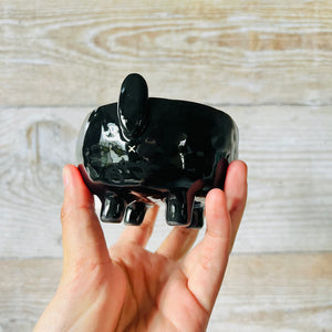 Leggy flowery BLACK CAT BOWL with baby cats