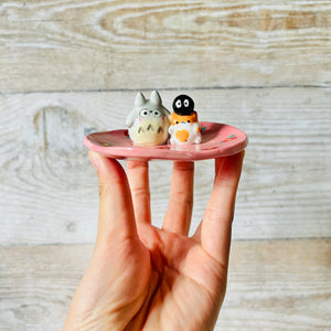 Pink flowery Totoro and cat trinket dish