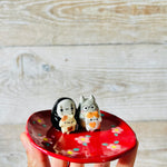 RED Flowery Totoro and No face with cat friends trinket dish