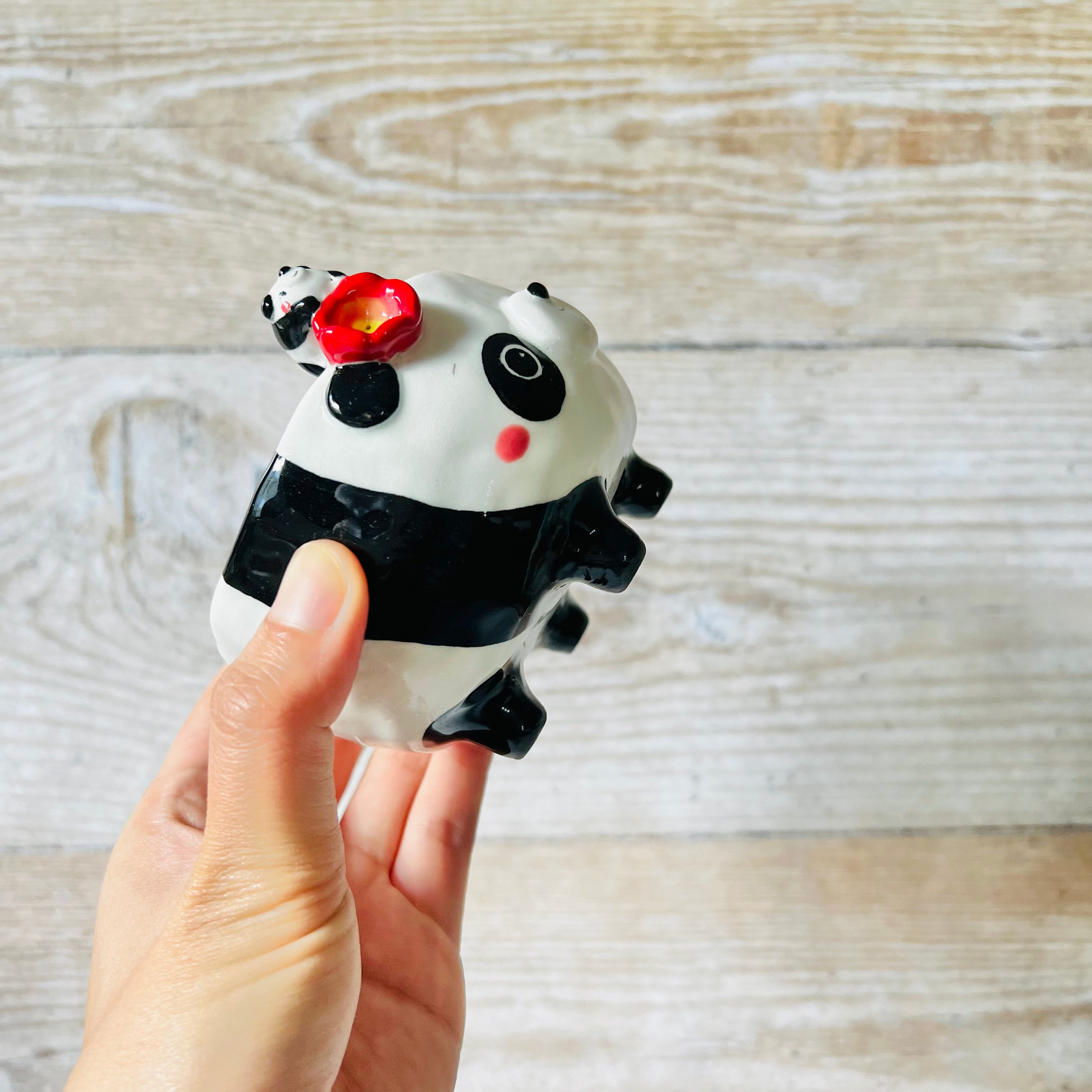 Leggy Flowery PANDA BOWL with panda babies