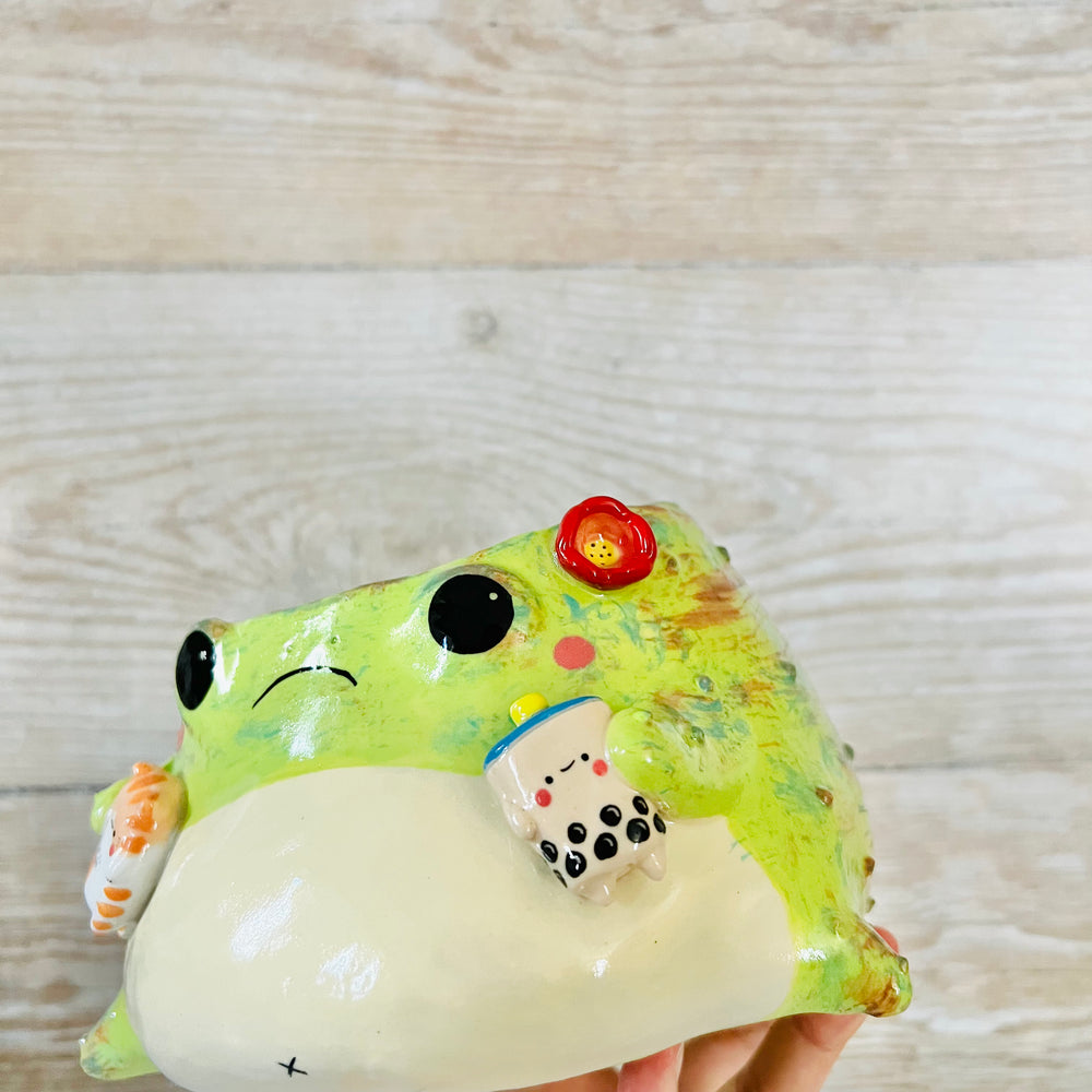 Grumpy Frog pot with cat and BBT friend, photo 7 of 9