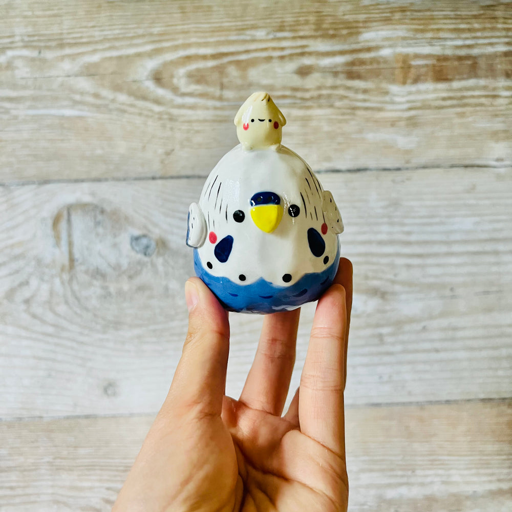 Blue and White Budgie Dumpling Head, photo 1 of 7