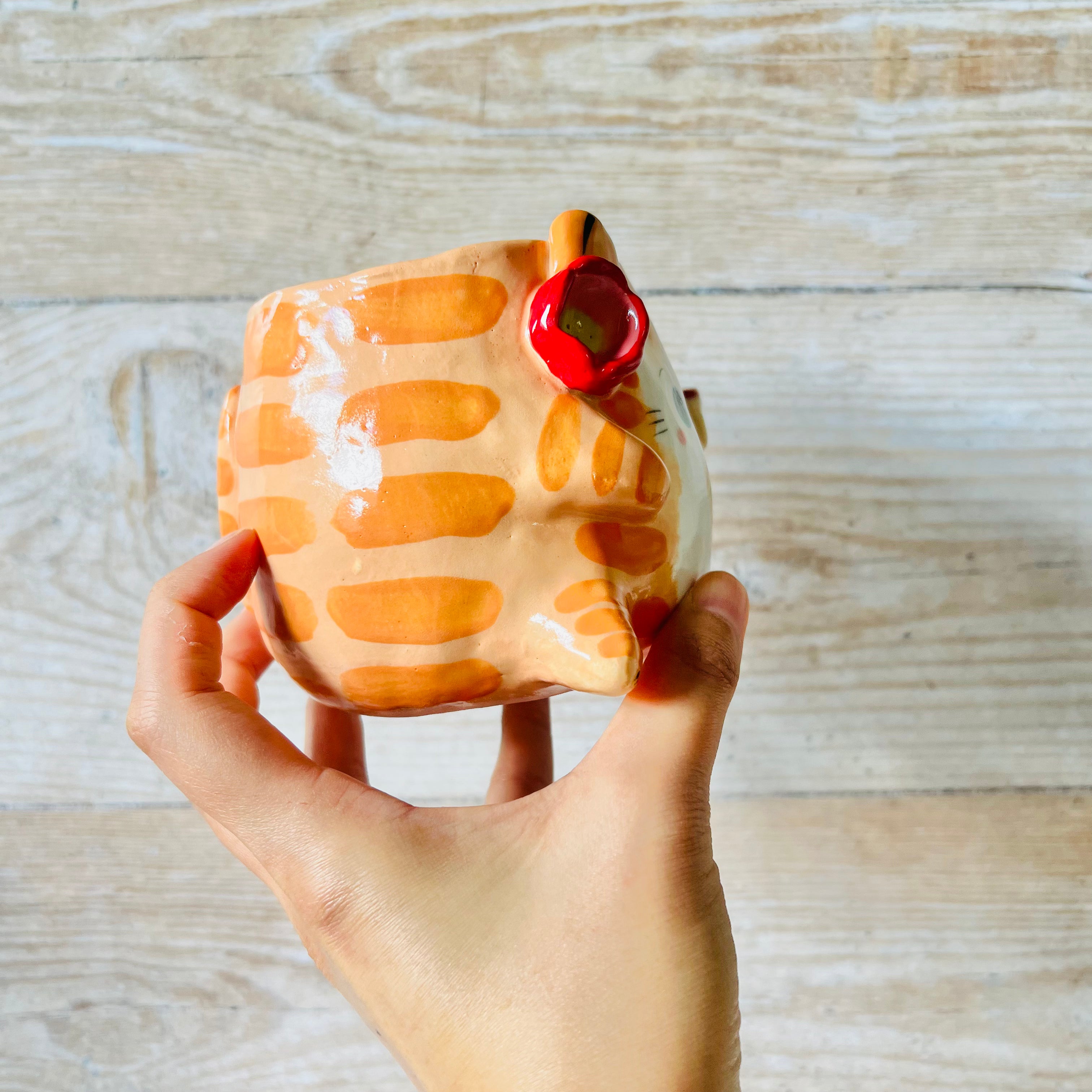 Ginger Cat Pot with Bubble Tea friend (no drainage hole)