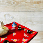 Red Flowery square sleepy Totoro trinket dish