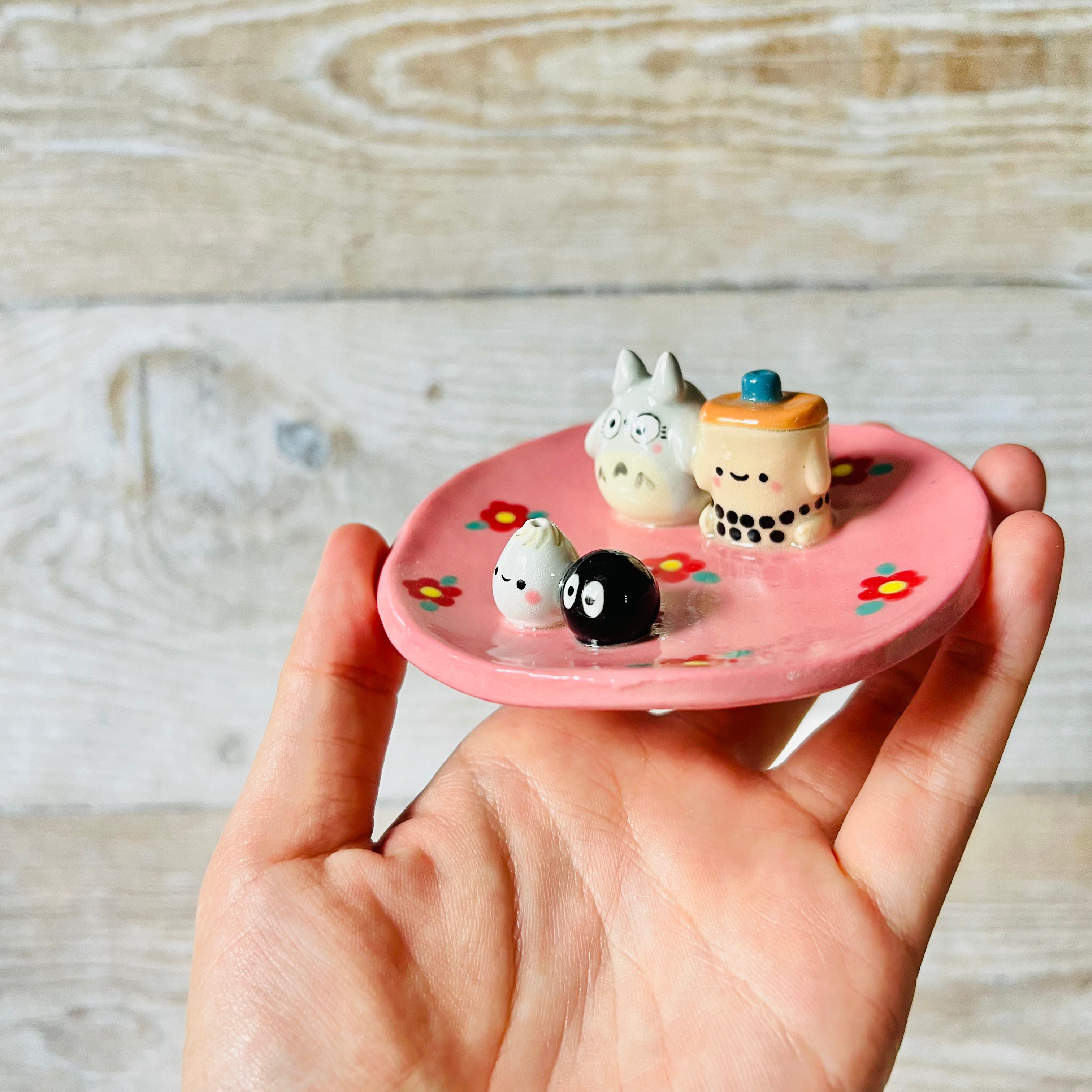 Pink Flowery Totoro and friends trinket dish