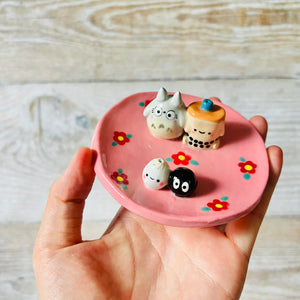 Pink Flowery Totoro and friends trinket dish