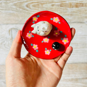 Red flowery Totoro trinket dish