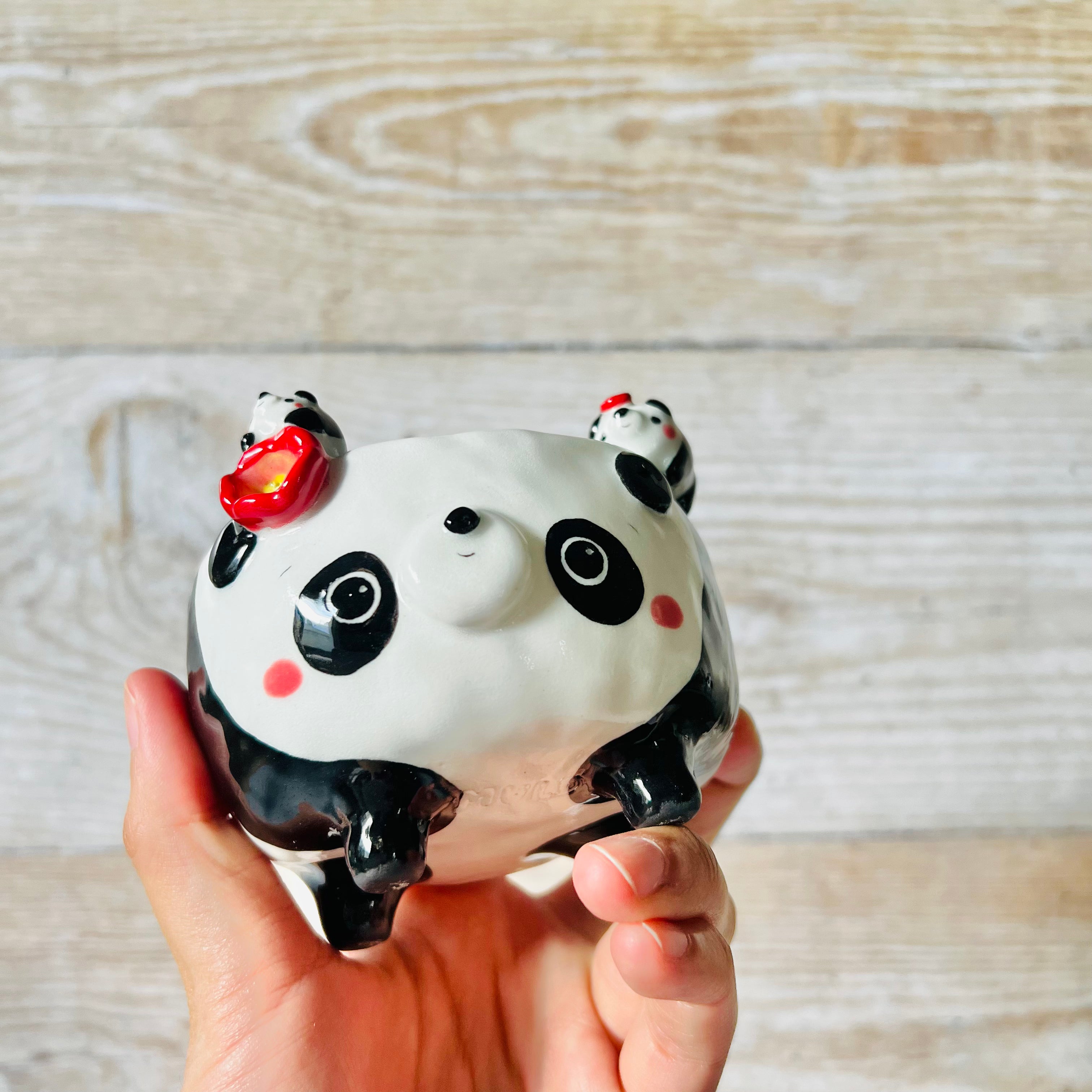 Leggy Flowery PANDA BOWL with panda babies