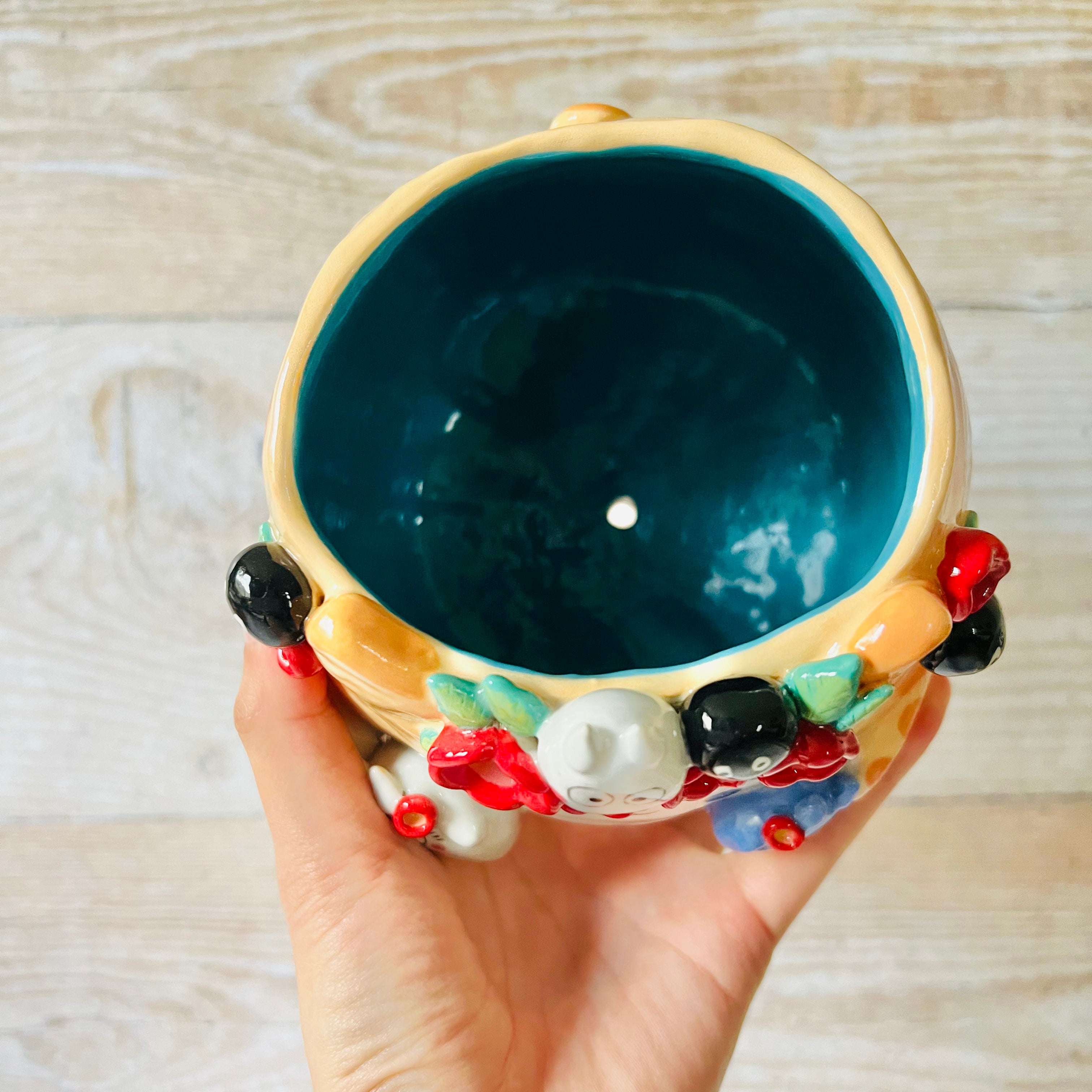 Flower crown Ginger cat pot with Totoro Friends