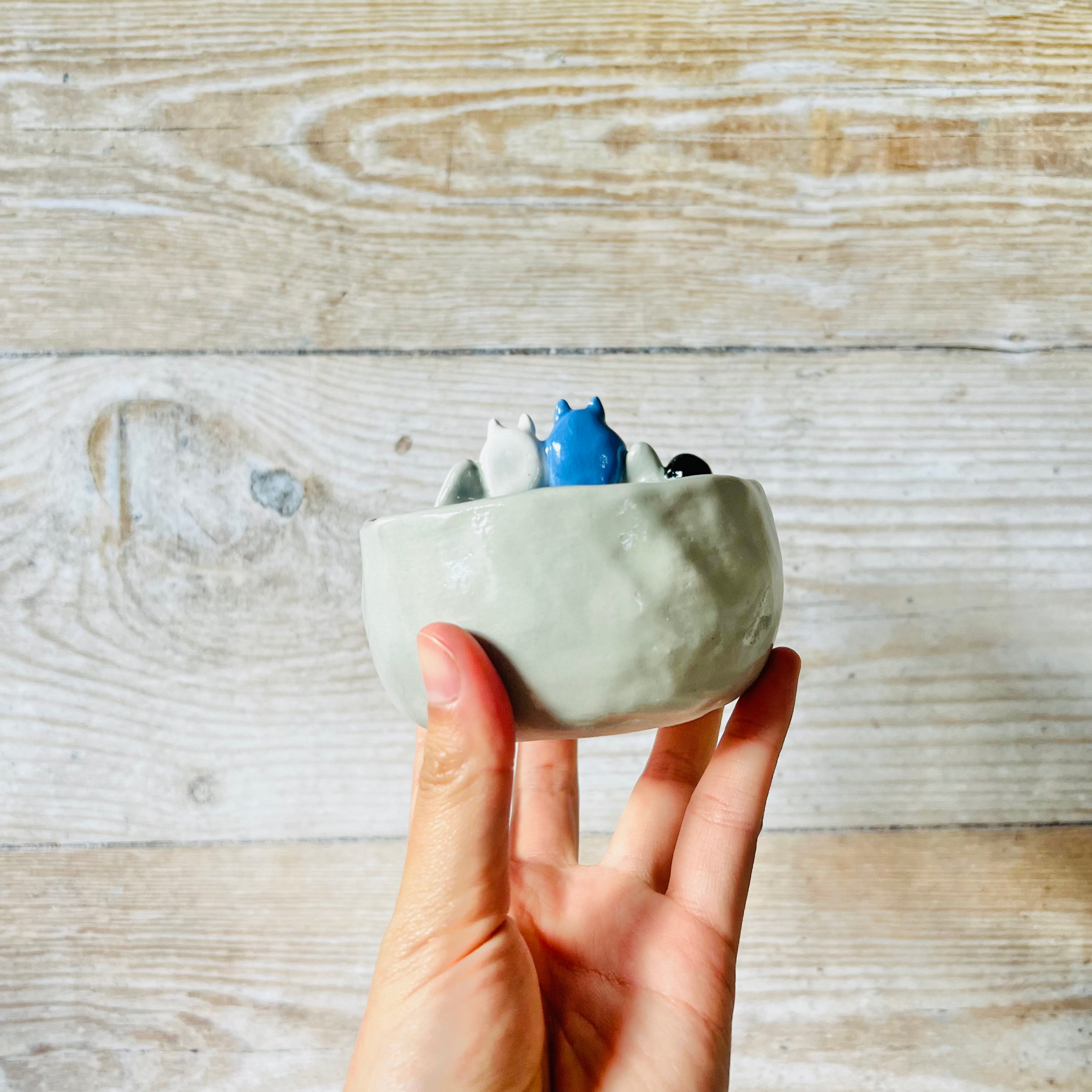 Flowery TOTORO bowl with Chibi Totoro and soot srite friends