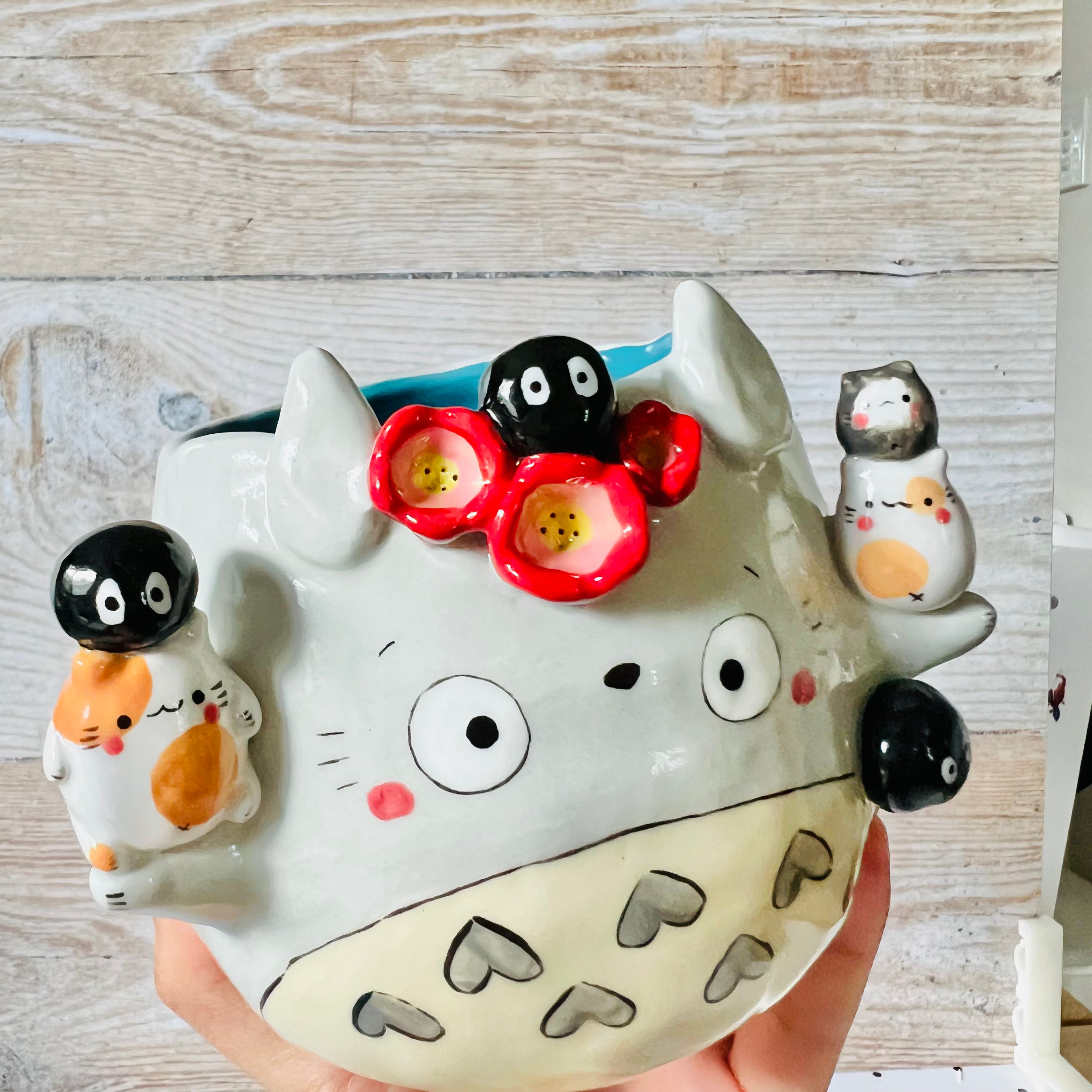 TOTORO POT with cat and soot sprite friends