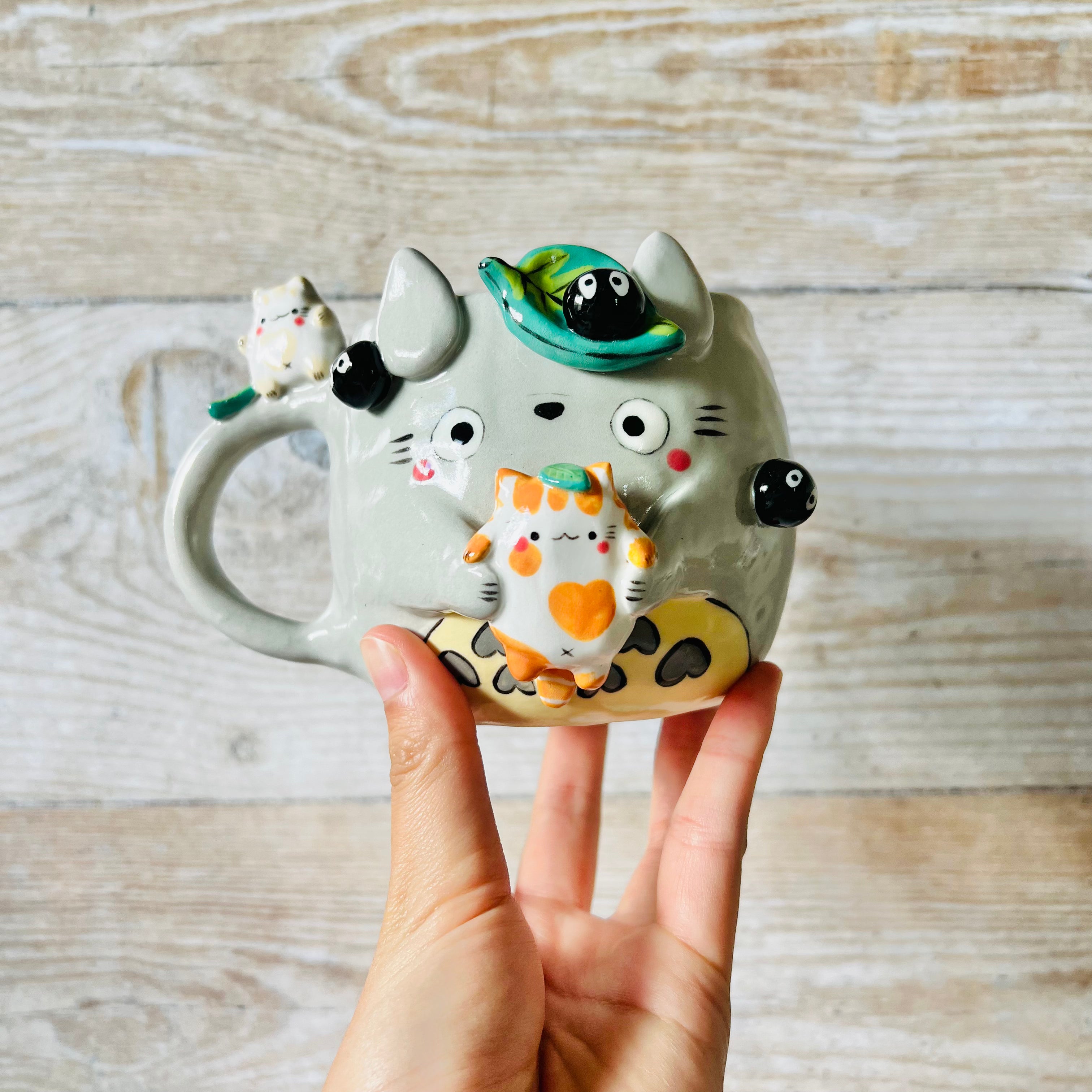 TOTORO MUG with cats and soot sprite friends