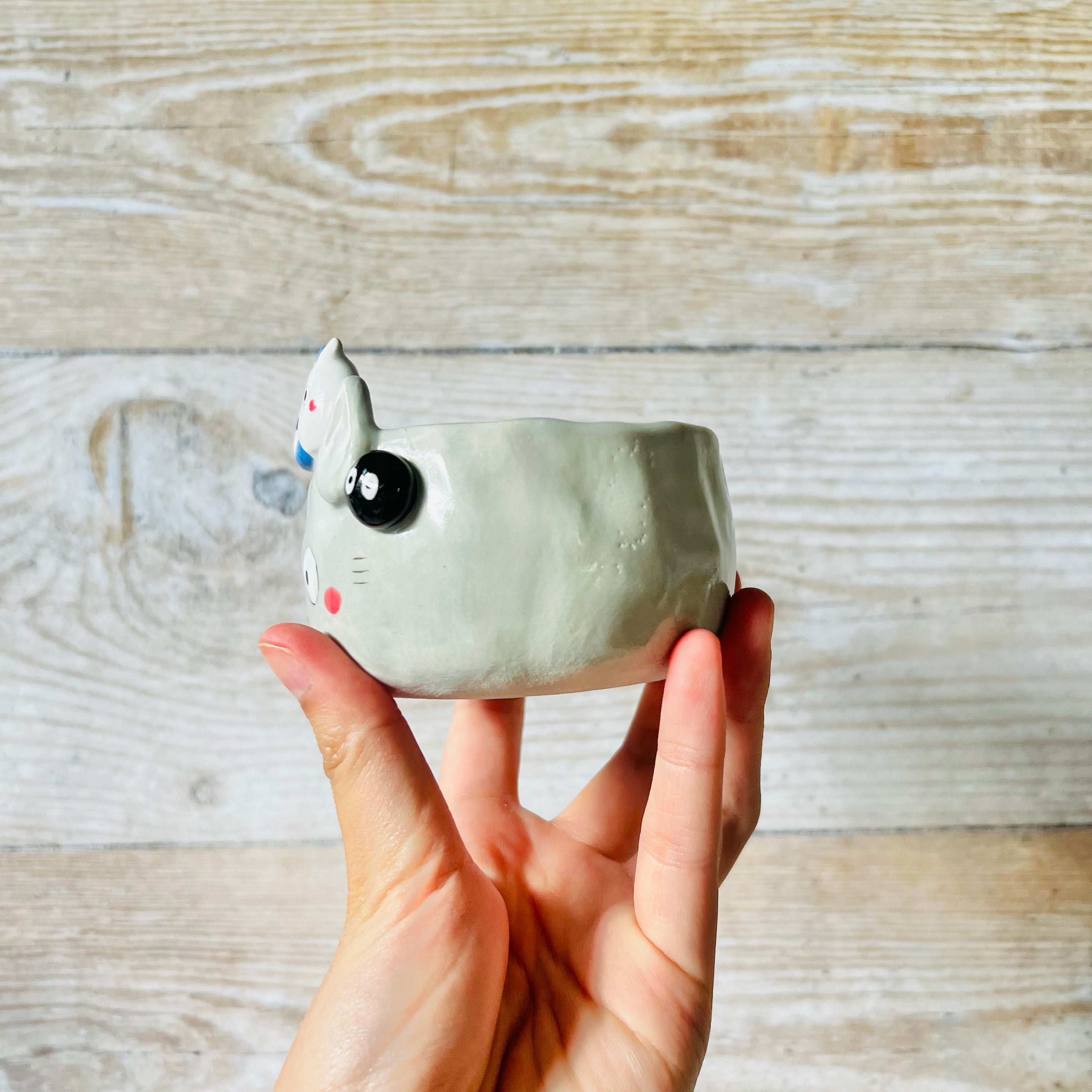 Flowery TOTORO bowl with Chibi Totoro and soot srite friends