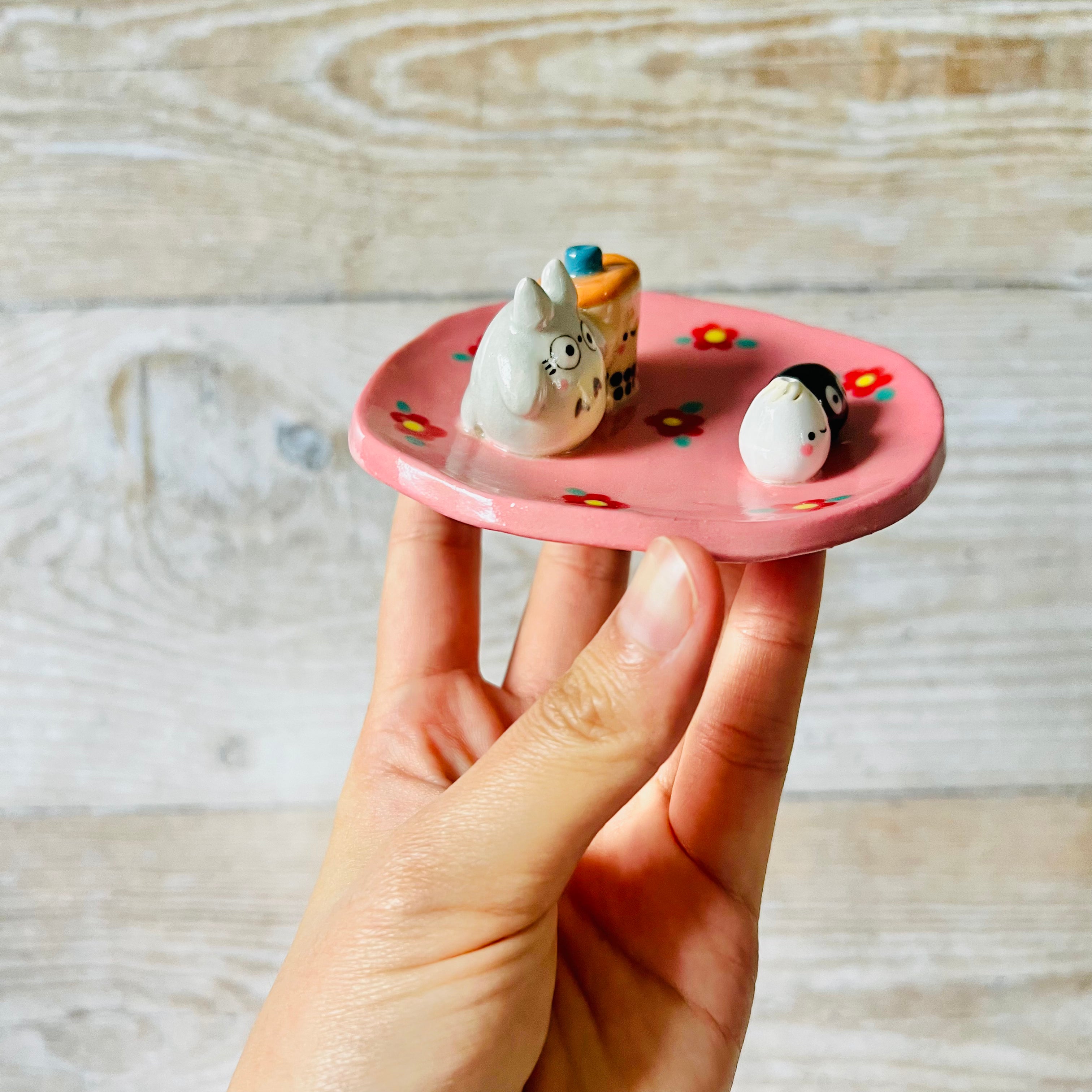 Pink Flowery Totoro and friends trinket dish