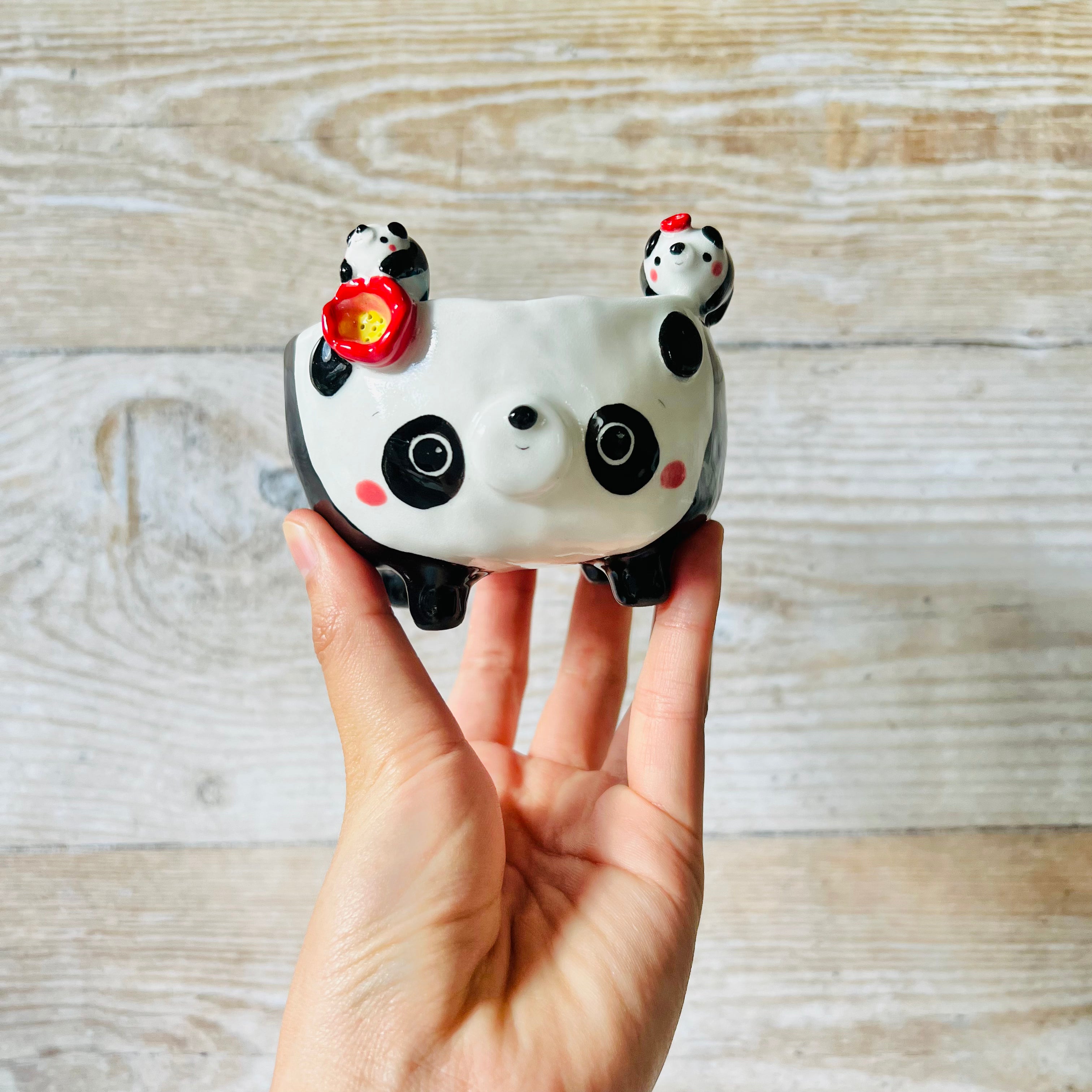 Leggy Flowery PANDA BOWL with panda babies