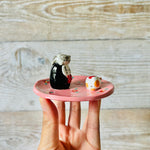 Pink flowery No Face with cat friends trinket dish