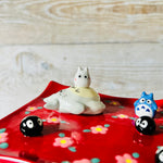 Red Flowery square sleepy Totoro trinket dish