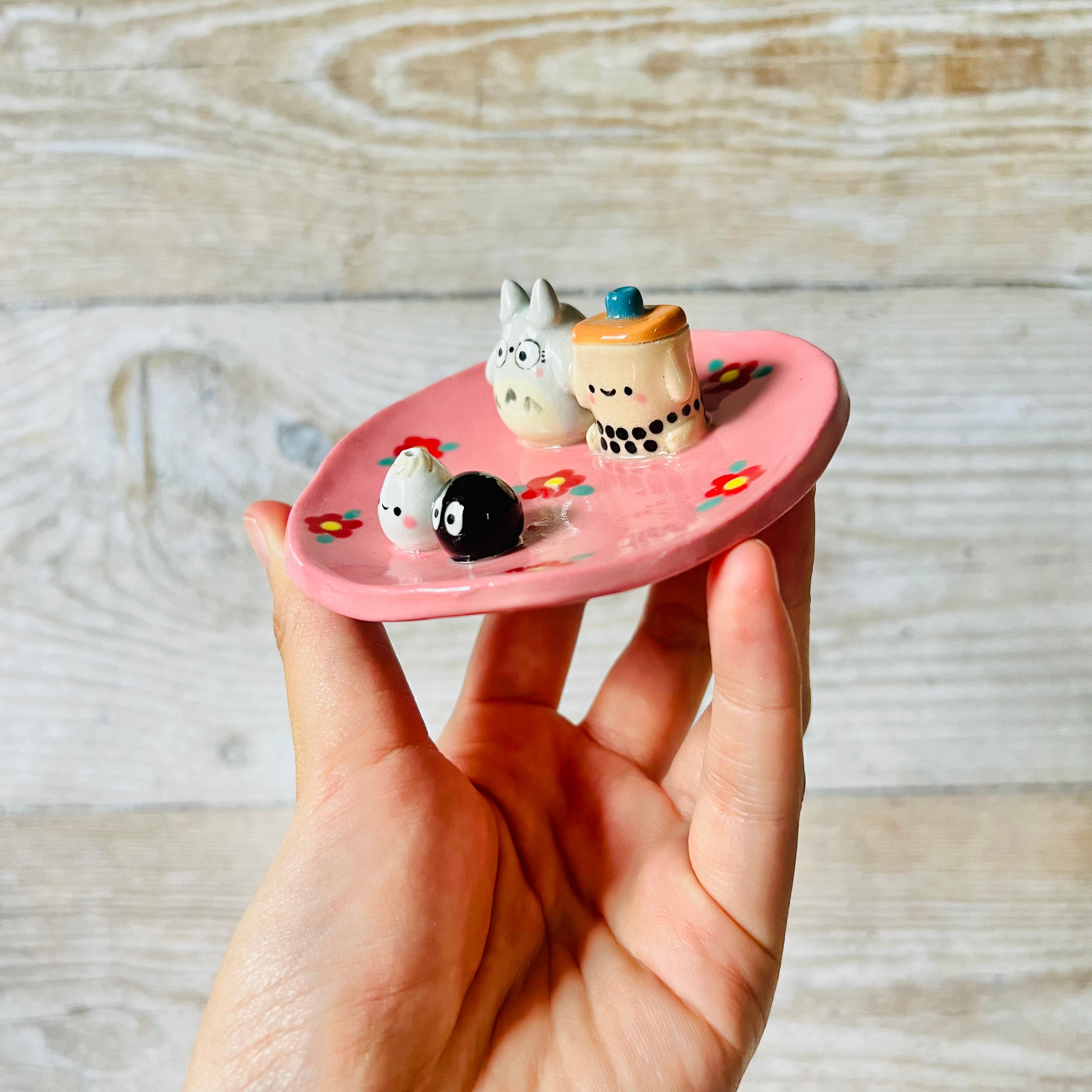 Pink Flowery Totoro and friends trinket dish