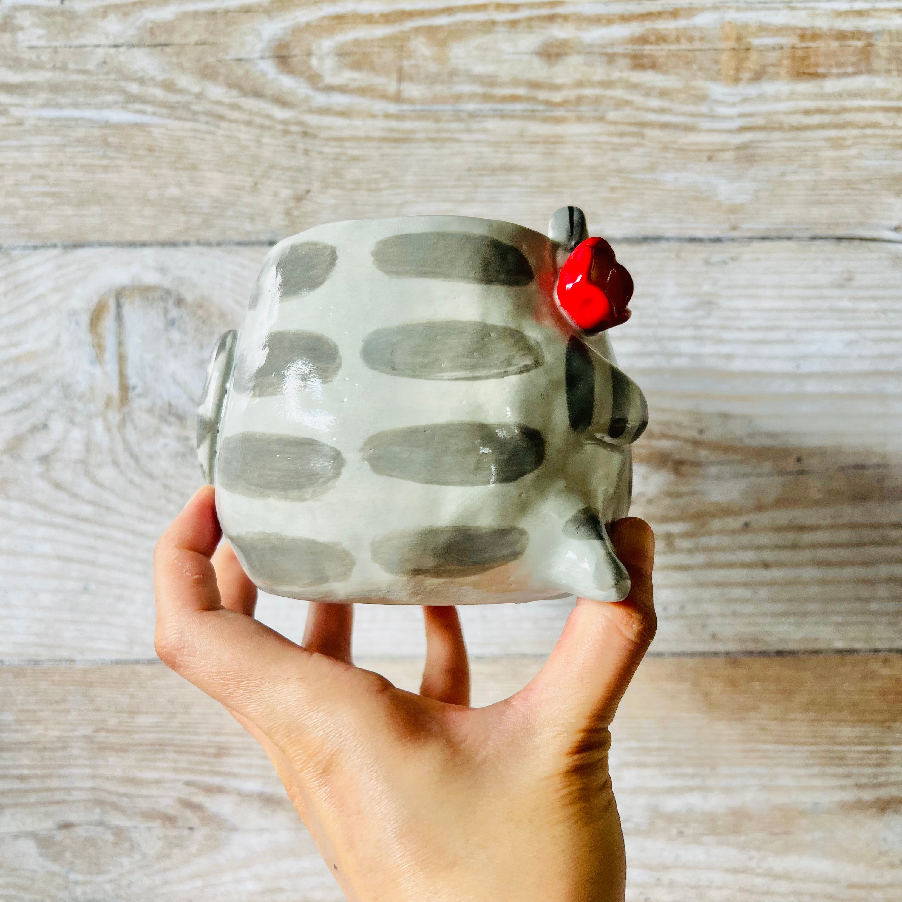 Grey Cat Pot with Pink mug friend (no drainage hole)