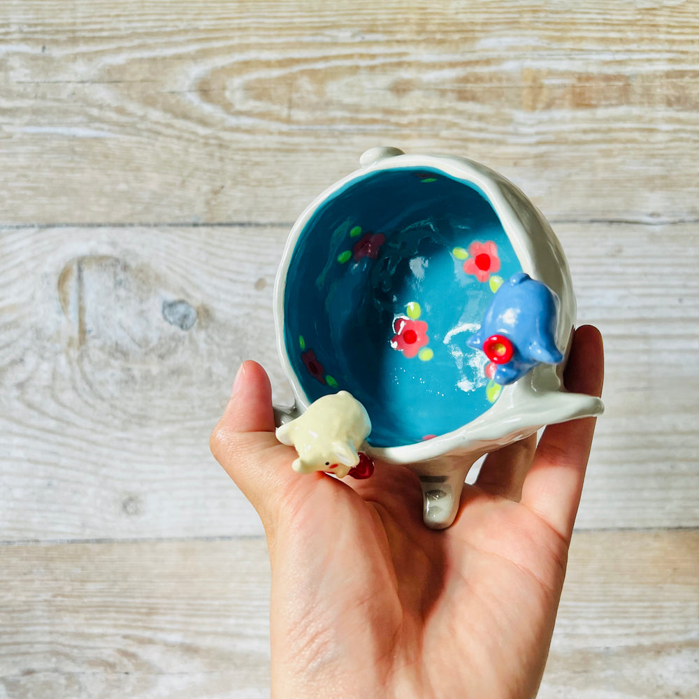 Leggy Flowery ELEPHANT bowl with elephant babies, photo 5 of 8