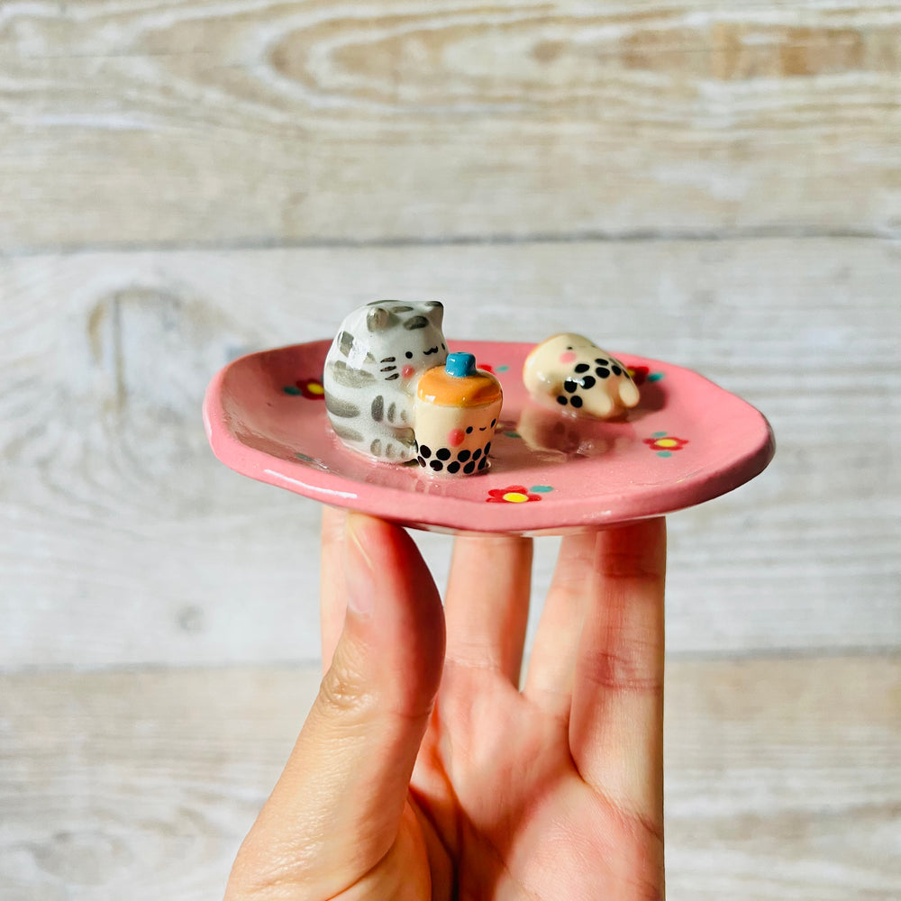 PINK flowery cat with BBT trinket dish, photo 4 of 9