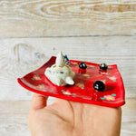 Red Flowery square sleepy Totoro trinket dish