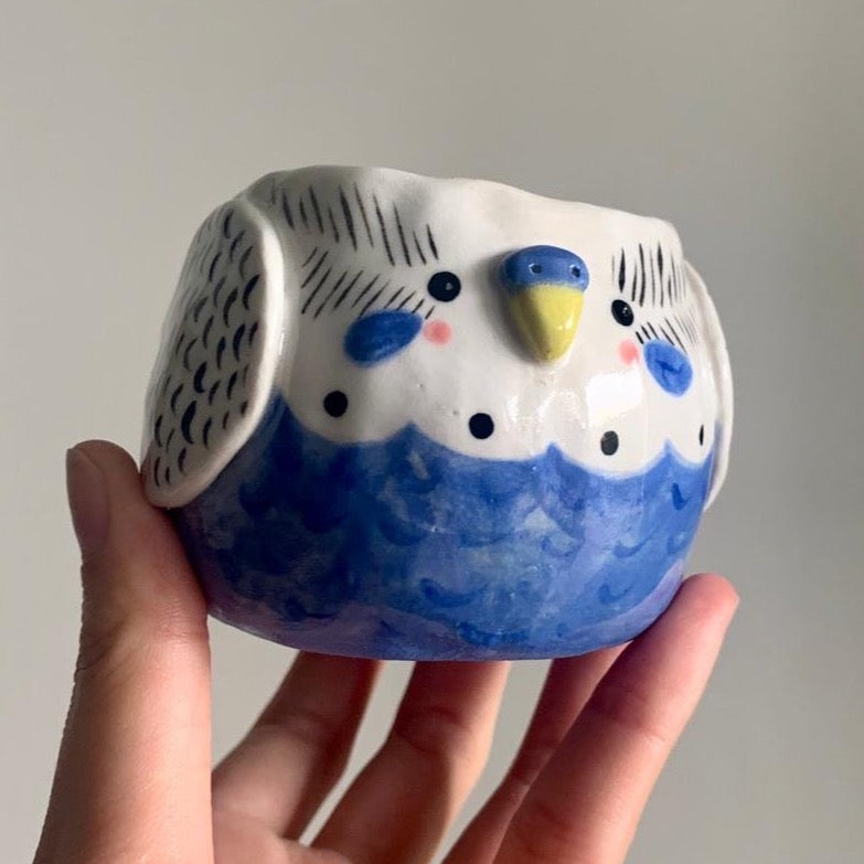 PRE-ORDER Blue and White Budgie Pot