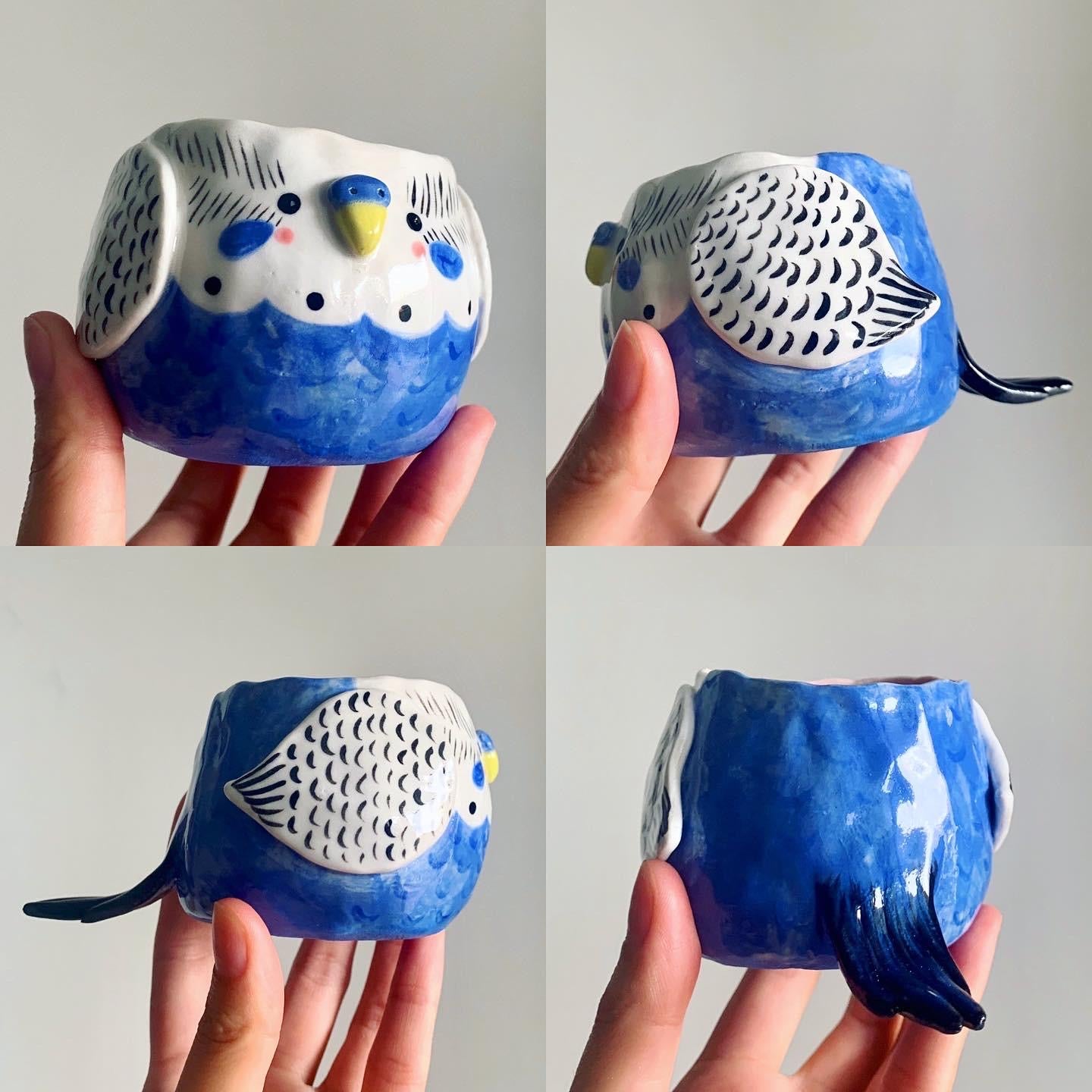 PRE-ORDER Blue and White Budgie Pot